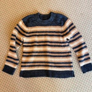 Banana Republic Navy and Beige Striped Crewneck Sweater - Men